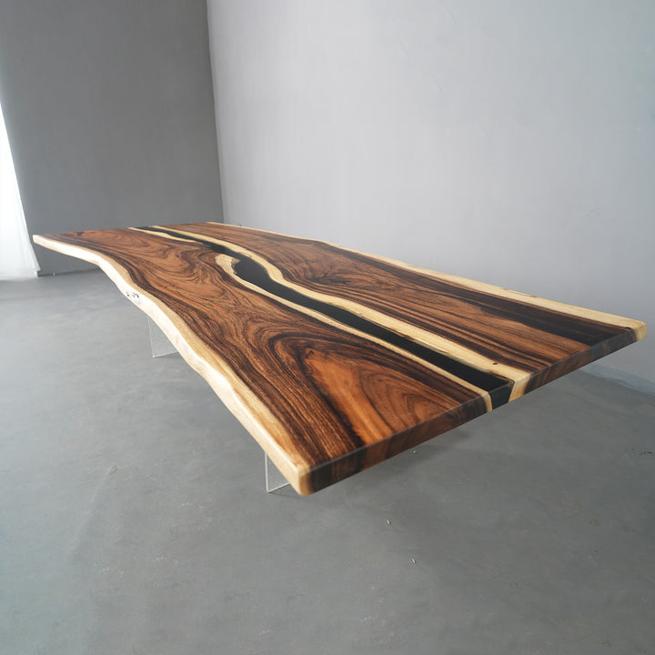 Modern Seattle style walnut wood conference table with black epoxy river design
