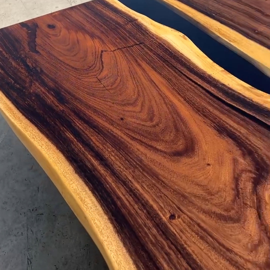 Custom walnut conference table with black epoxy river modern Seattle design