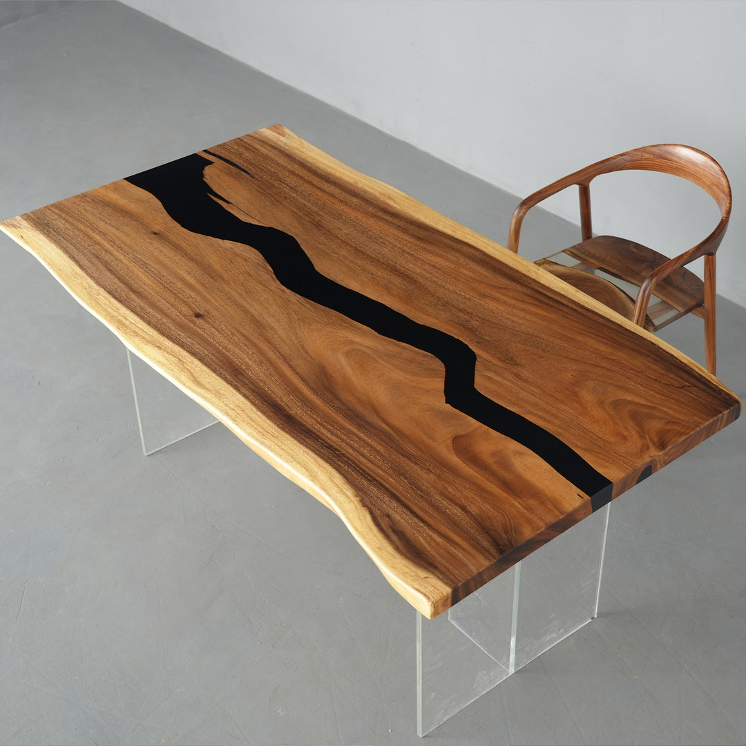 Modern epoxy river conference table made from natural walnut wood