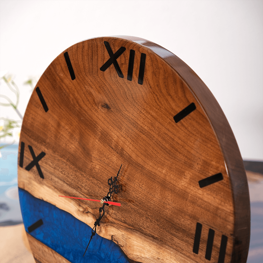 Seawave Black Walnut Wood Blue Epoxy Wall Clock EC007 – 40cm x 40cm x 3cm