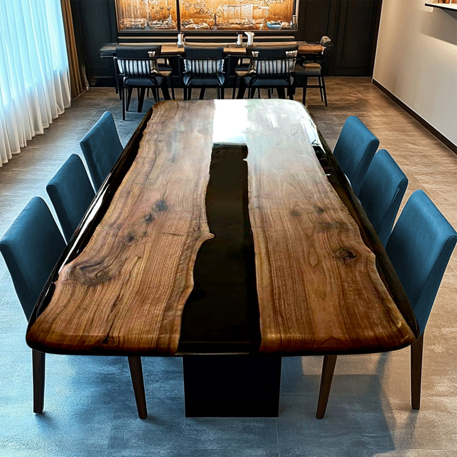 Black walnut table,epoxy table,dining table,resin table,River table,kitchen table,epoxy table top,epoxy counter top,black epoxy table,custom epoxy resin table，blue epoxy table,custom epoxy table,epoxy resin table,grow epoxy table with LED lights