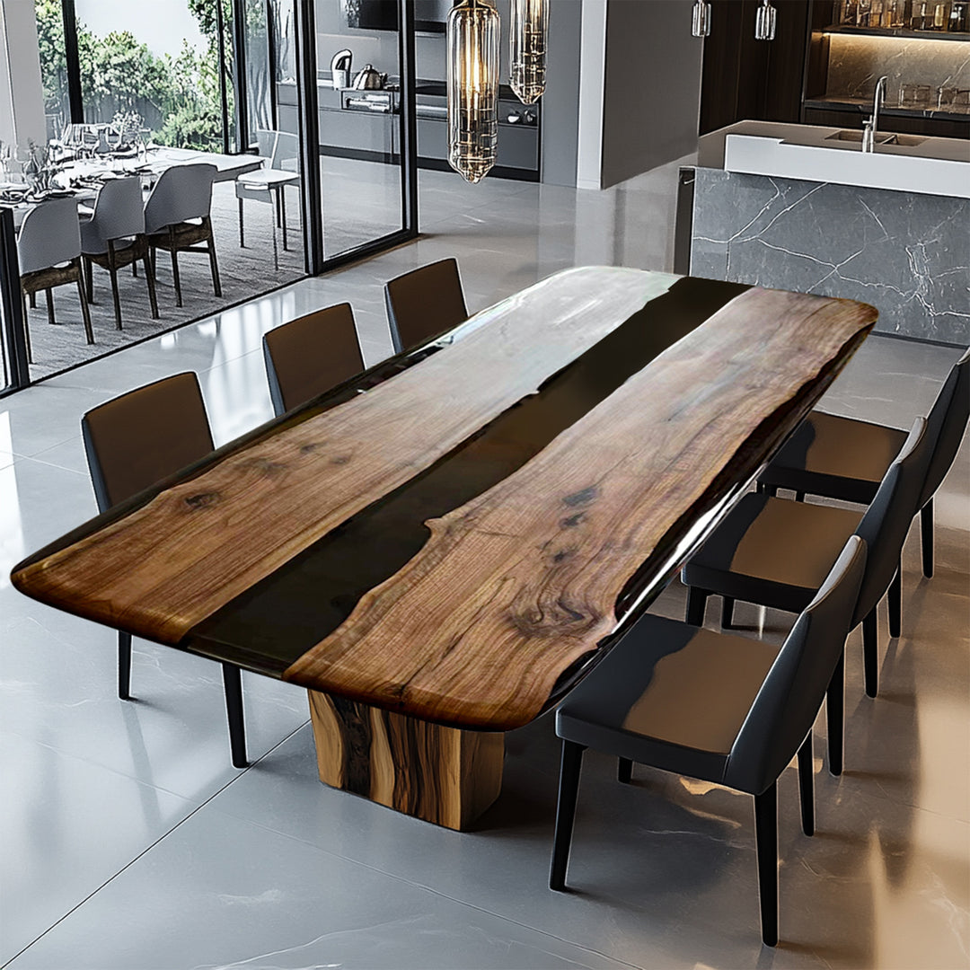 Custom Black Walnut Black Epoxy Kitchen Dining Table Crt-157 – Seawavetable