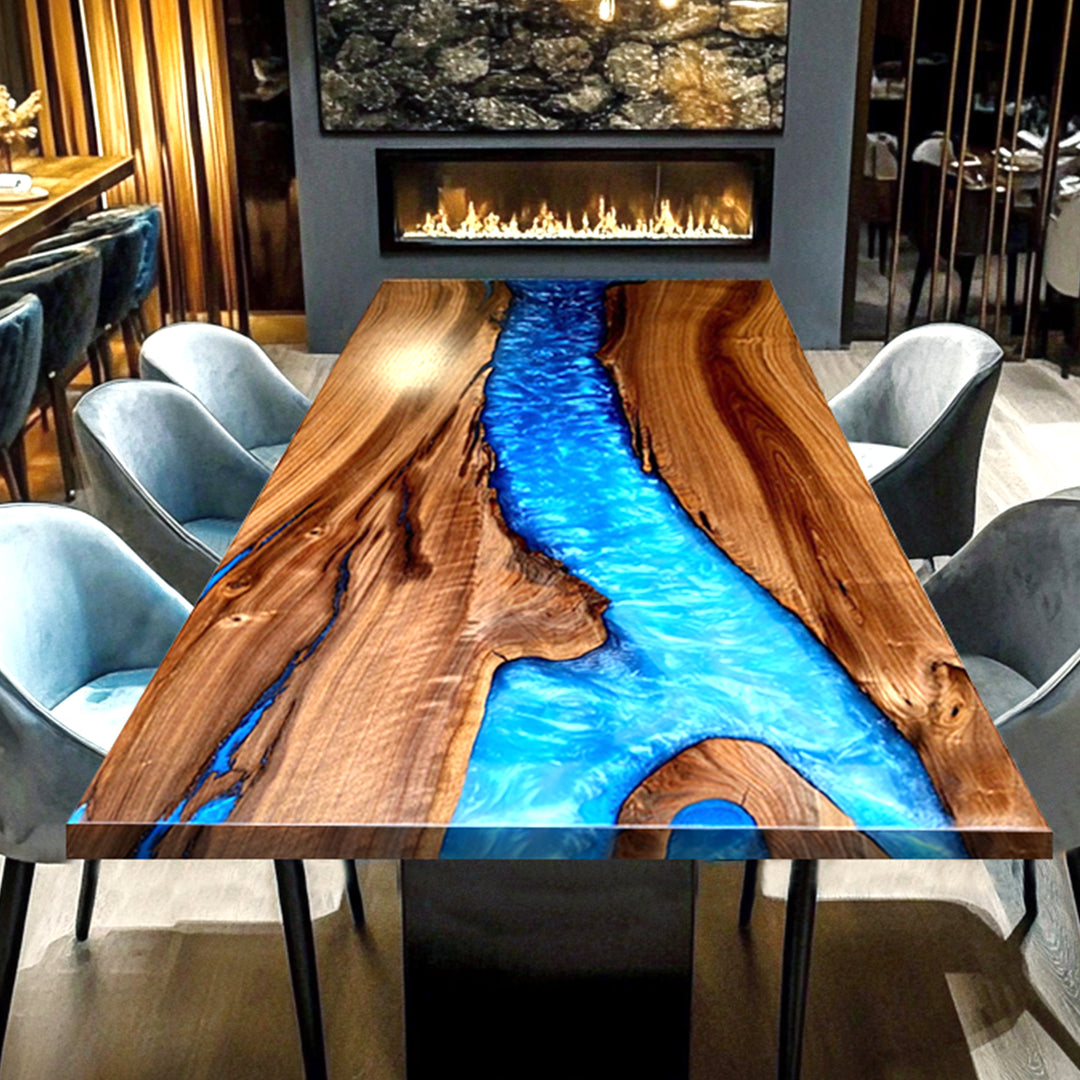 Black walnut table,epoxy table,dining table,resin table,River table,kitchen table,epoxy table top,epoxy counter top,black epoxy table,custom epoxy resin table，blue epoxy table,custom epoxy table,epoxy resin table,grow epoxy table with LED lights