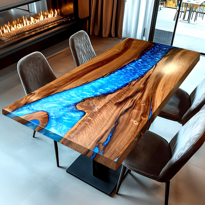 Black walnut table,epoxy table,dining table,resin table,River table,kitchen table,epoxy table top,epoxy counter top,black epoxy table,custom epoxy resin table，blue epoxy table,custom epoxy table,epoxy resin table,grow epoxy table with LED lights