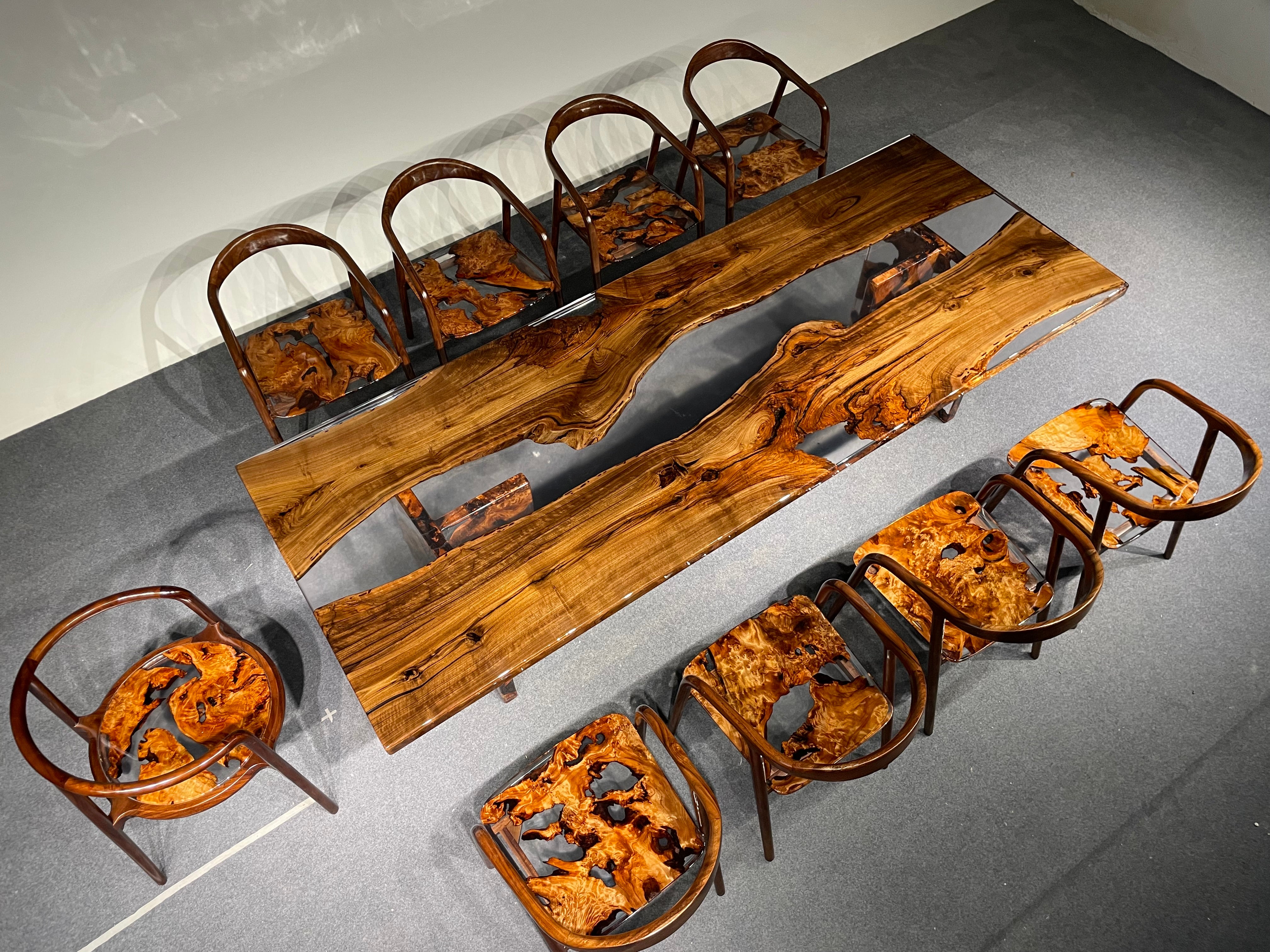 Custom Black Walnut Slab Clear Resin River Table Top CRT-075