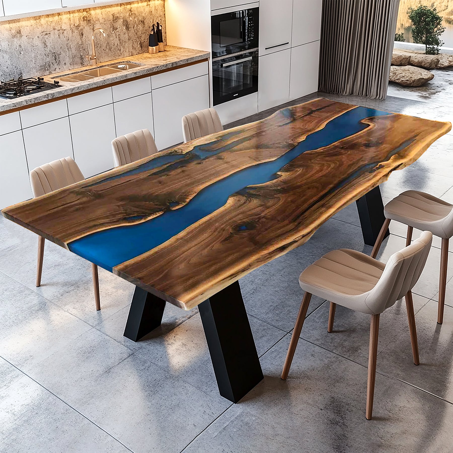 Custom Live Edge Black Walnut River Epoxy Dining Table CRT-181