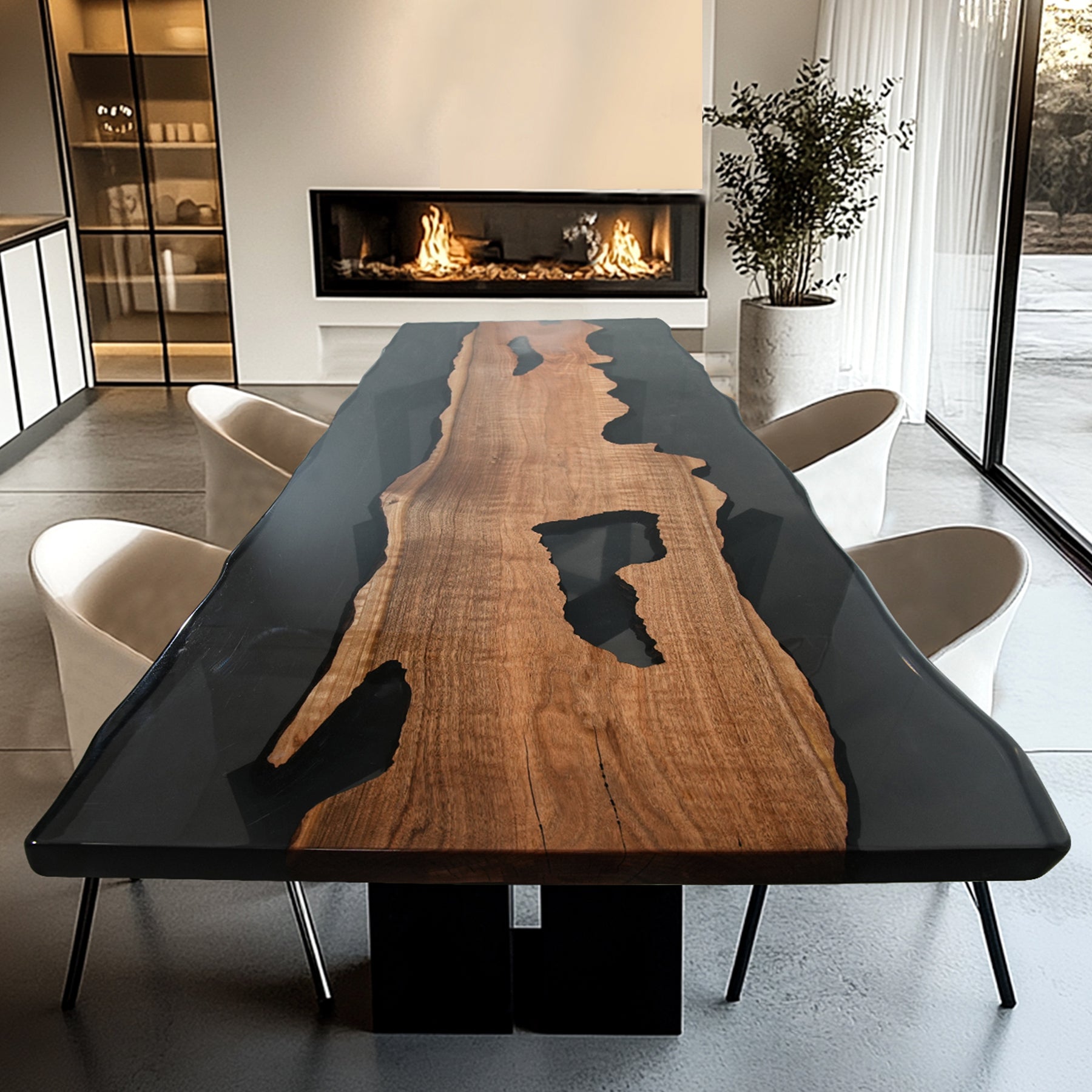 Live edge dining table with resin sales