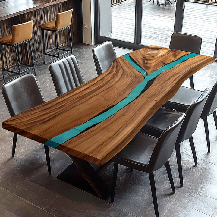 Black walnut table,epoxy table,dining table,resin table,River table,kitchen table,epoxy table top,epoxy counter top,black epoxy table,custom epoxy resin table，blue epoxy table,custom epoxy table,epoxy resin table,grow epoxy table with LED lights