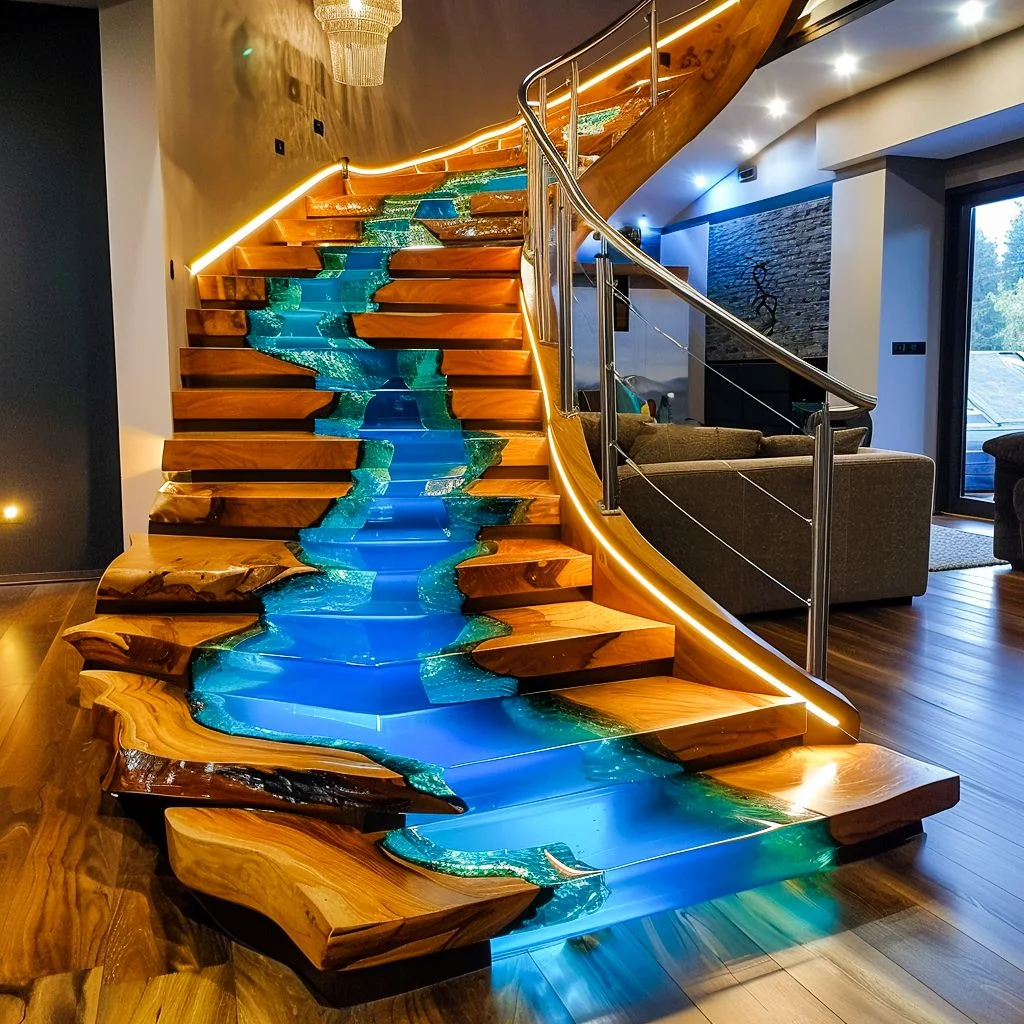 Blue Epoxy River Staircases