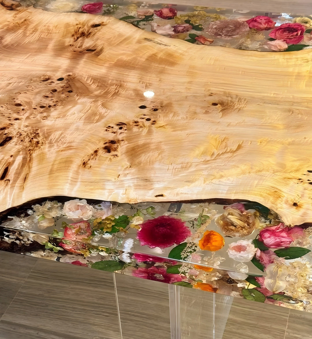 Custom Poplar Art Flowers Epoxy Square Coffee Table CRT-187