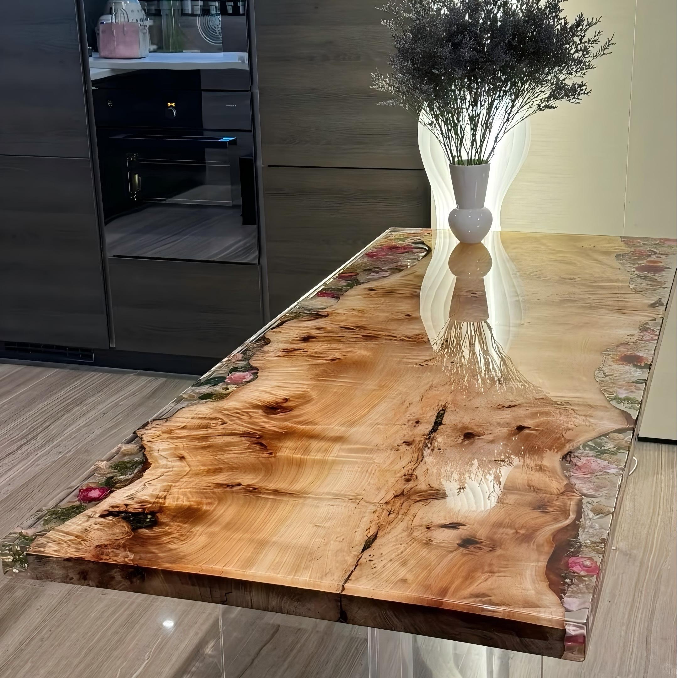 SeaWaveTable CRT-187 poplar and flower resin table