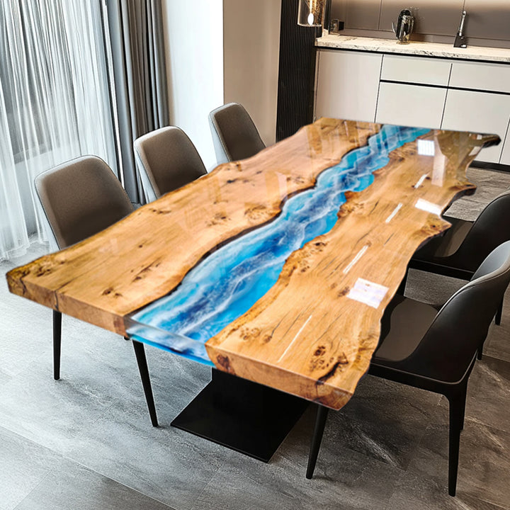 Custom Straight-Edge Glossy Poplar Epoxy Table for Arlette – 30% Deposit