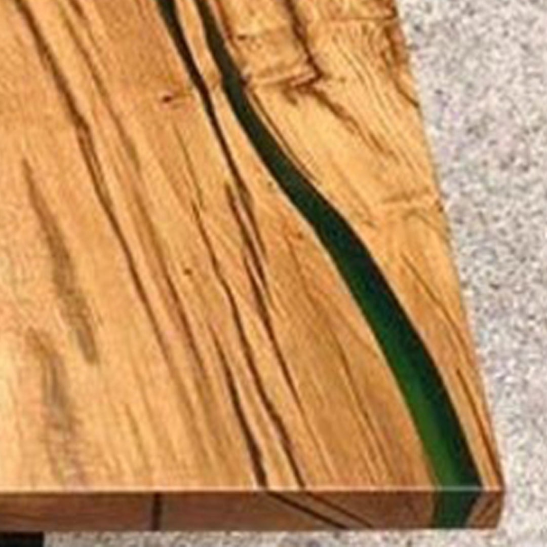 Custom Straight Edge Olive Wood Translucent Cyan Resin Dining Table CRT-166