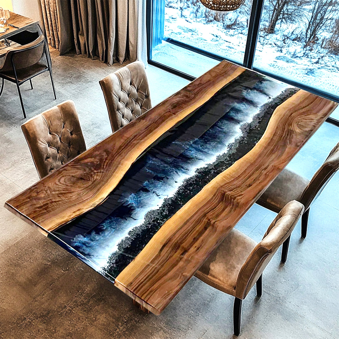 Black walnut table,epoxy table,dining table,resin table,River table,kitchen table,epoxy table top,epoxy counter top,black epoxy table,custom epoxy resin table，blue epoxy table,custom epoxy table,epoxy resin table,grow epoxy table with LED lights