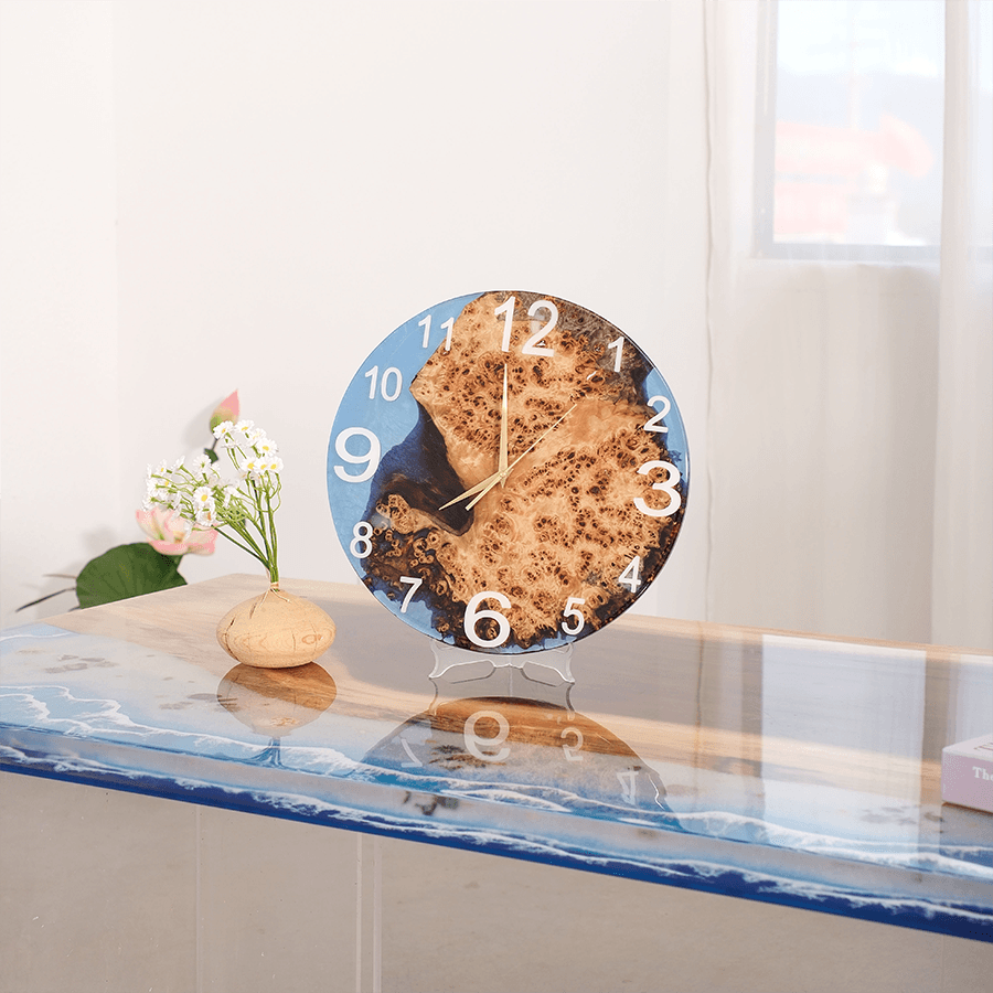 Seawave Poplar Wood Blue Epoxy Wall Clock EC002– 40cm x 40cm x 3cm