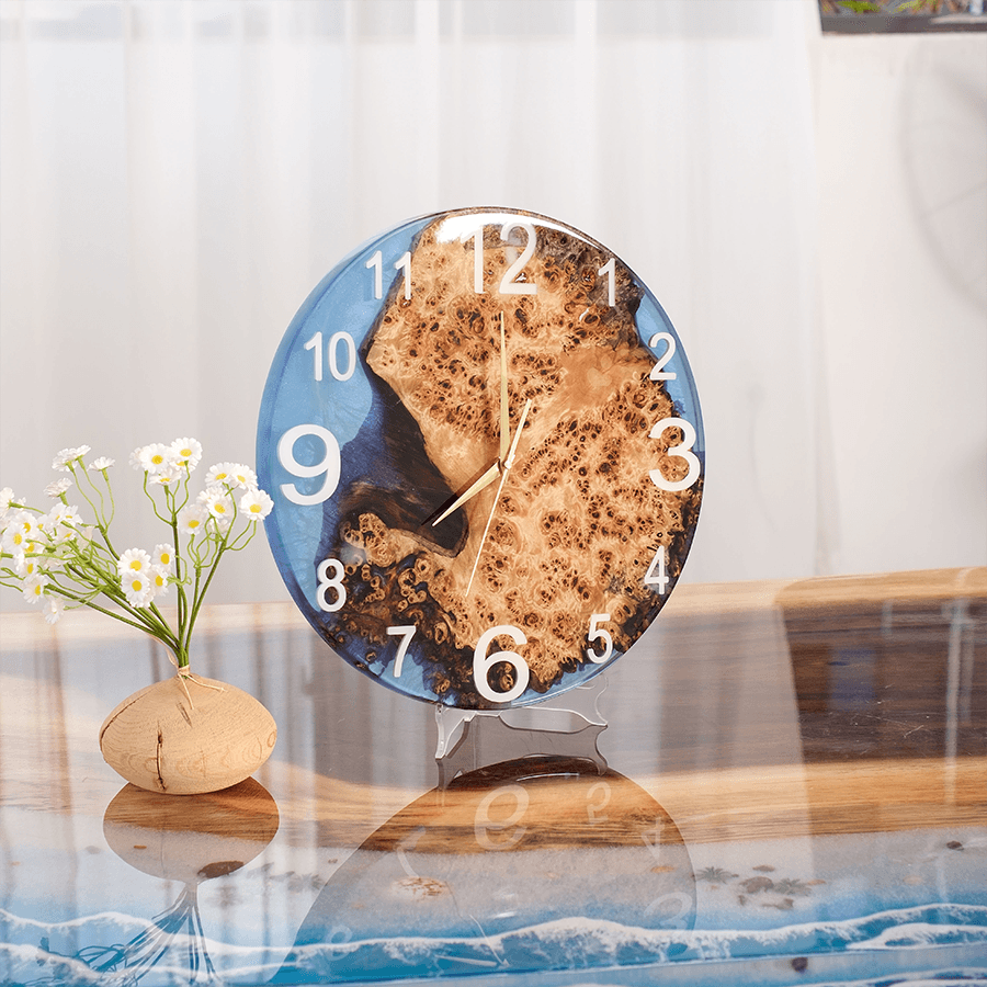 Seawave Poplar Wood Blue Epoxy Wall Clock EC002– 40cm x 40cm x 3cm