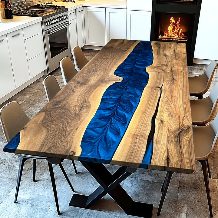 Epoxy River Table,Live Edge Dining Table,Epoxy Ocean Table