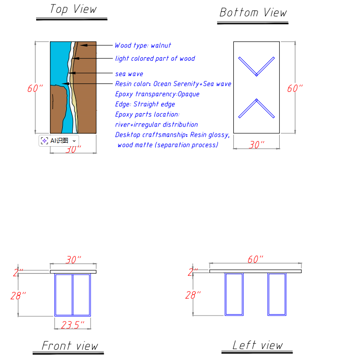 In-stock modern walnut river table with epoxy resin