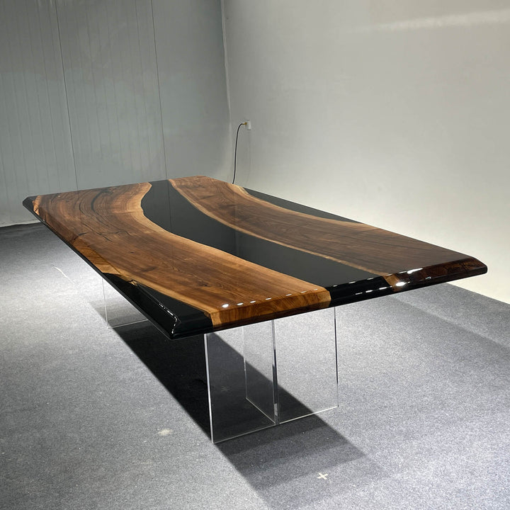 Oversized stock epoxy resin dining table with modern finish