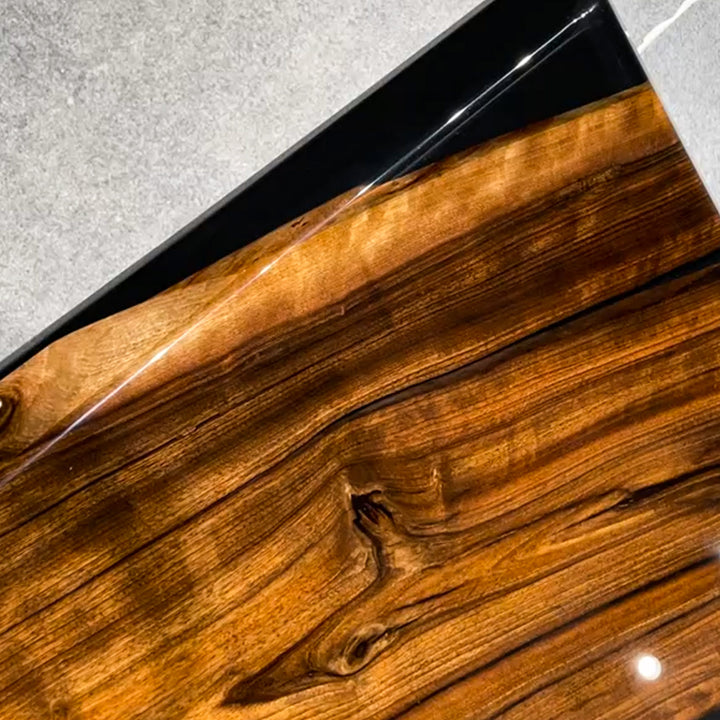 Ready stock resin river dining table with clear glossy resin