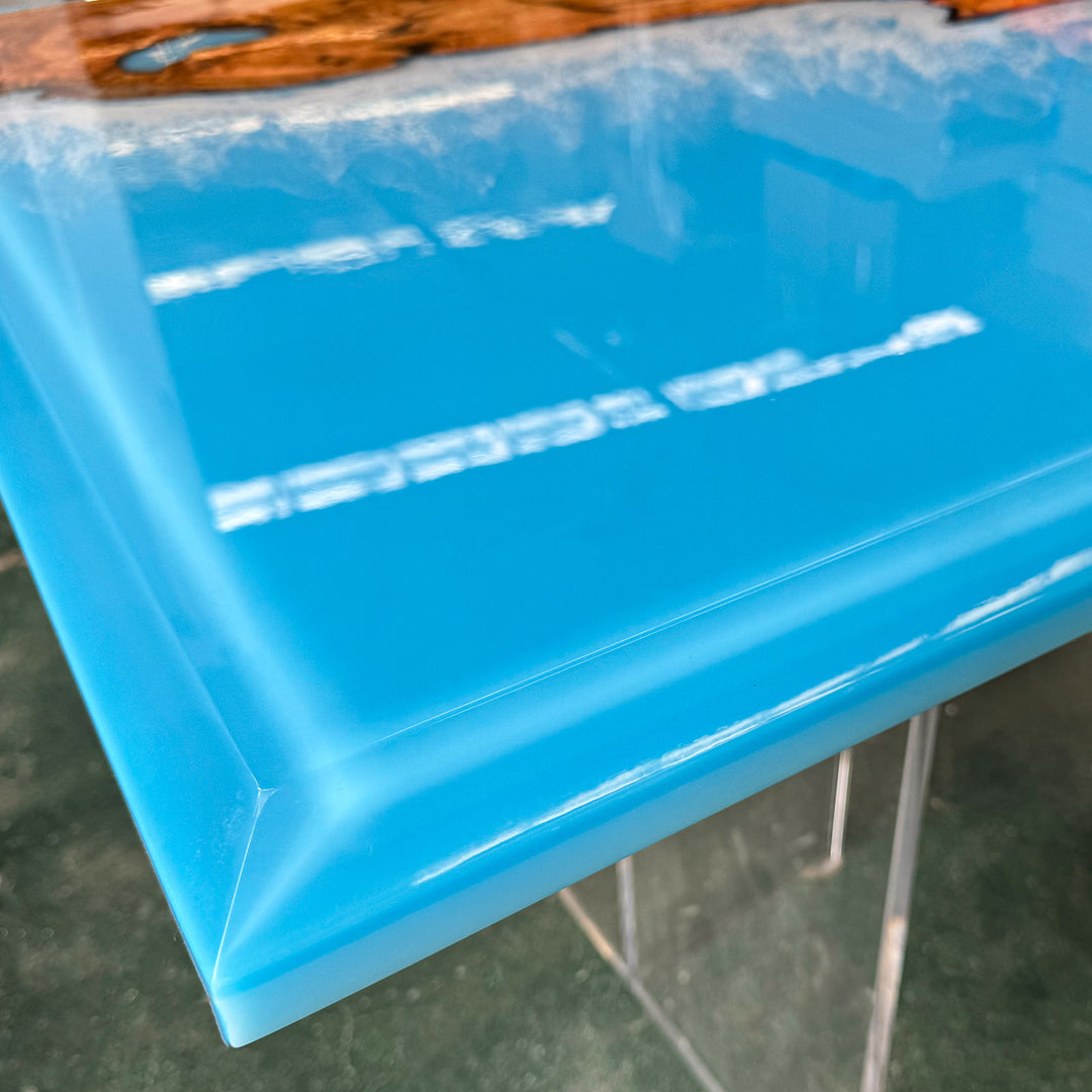 SeawaveTable-Luxury handmade olive epoxy resin table with sea wave resin art design