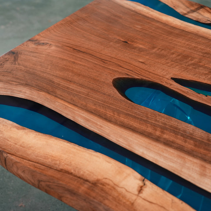 SeawaveTable-Handmade epoxy river table with live edge wood slab and elegant resin details