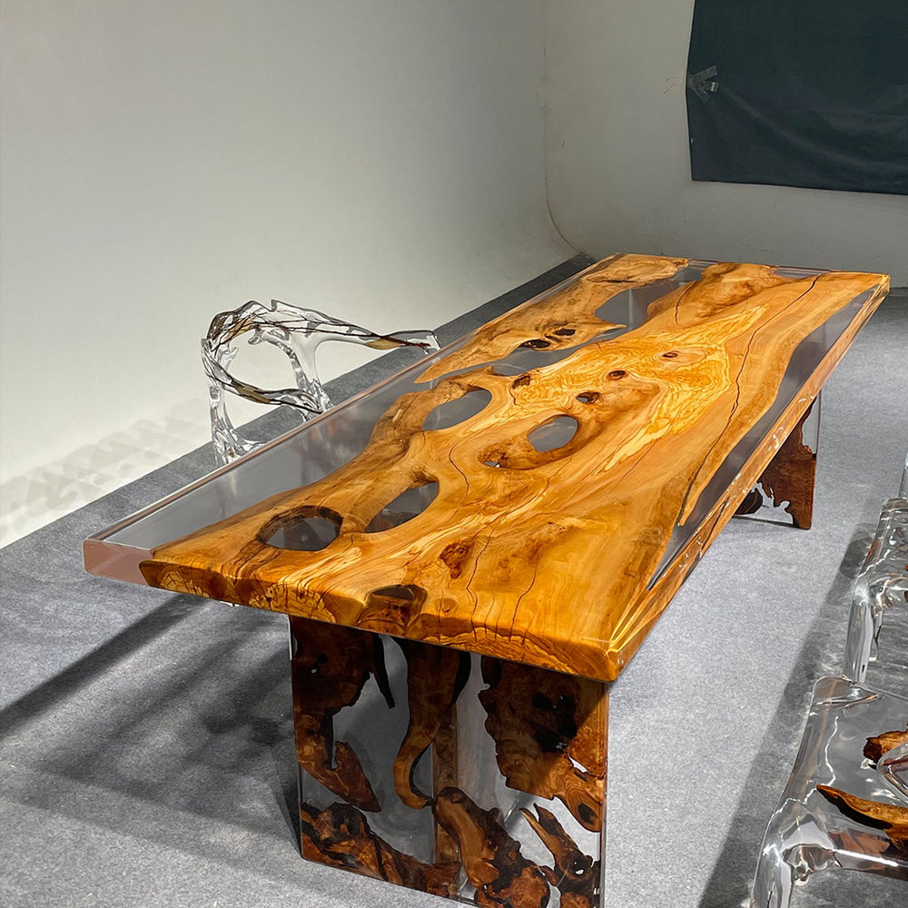 Olive Wood and Resin Table with Intricate Natural Patterns