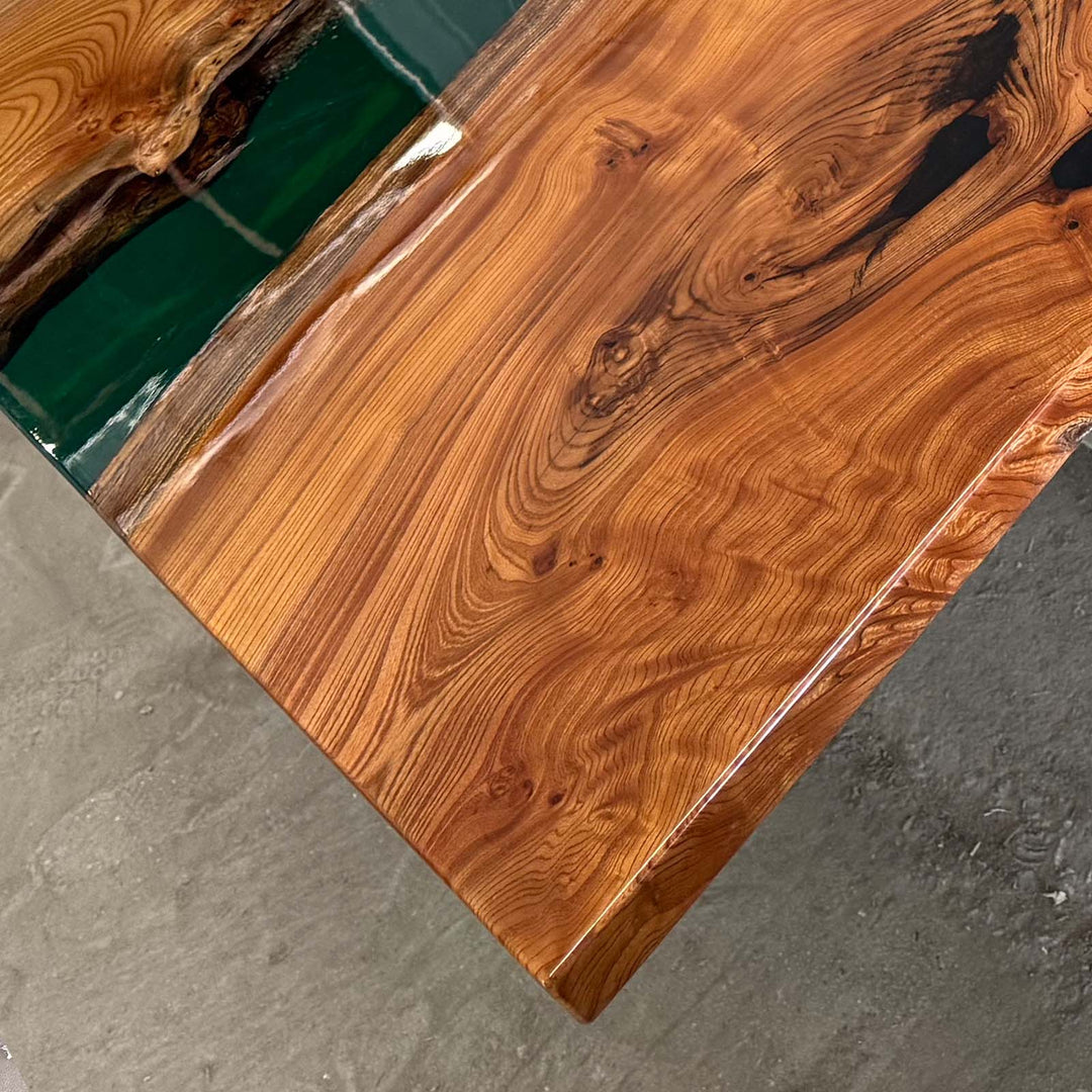 Seawavetable-Unique one of a kind custom epoxy table beech wood natural stone accent