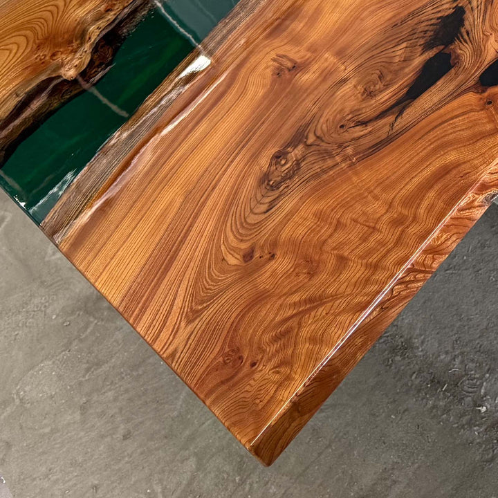 Seawavetable-Unique one of a kind custom epoxy table beech wood natural stone accent