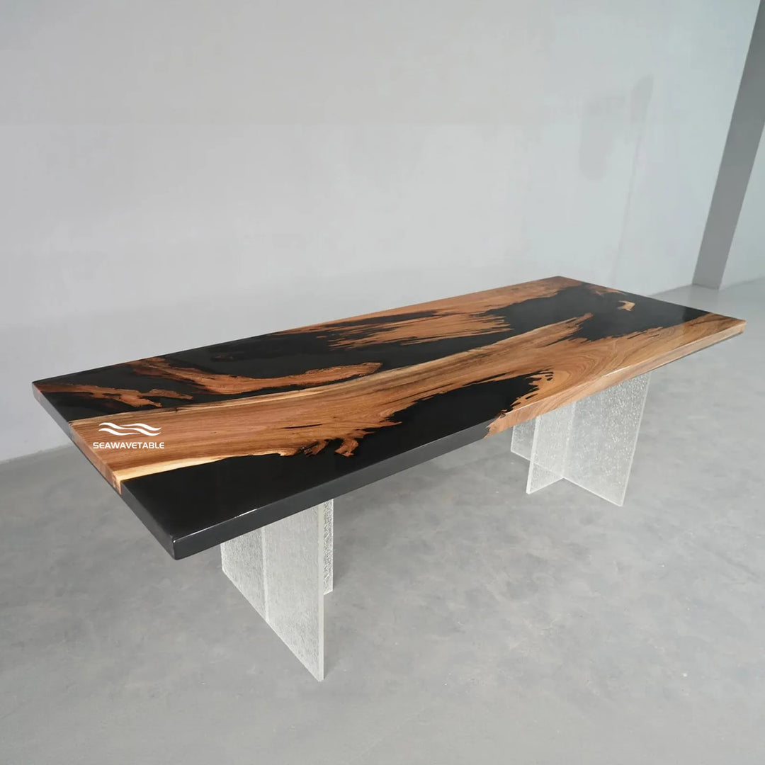 Seawavetable-Custom resin conference table black walnut high-gloss finish