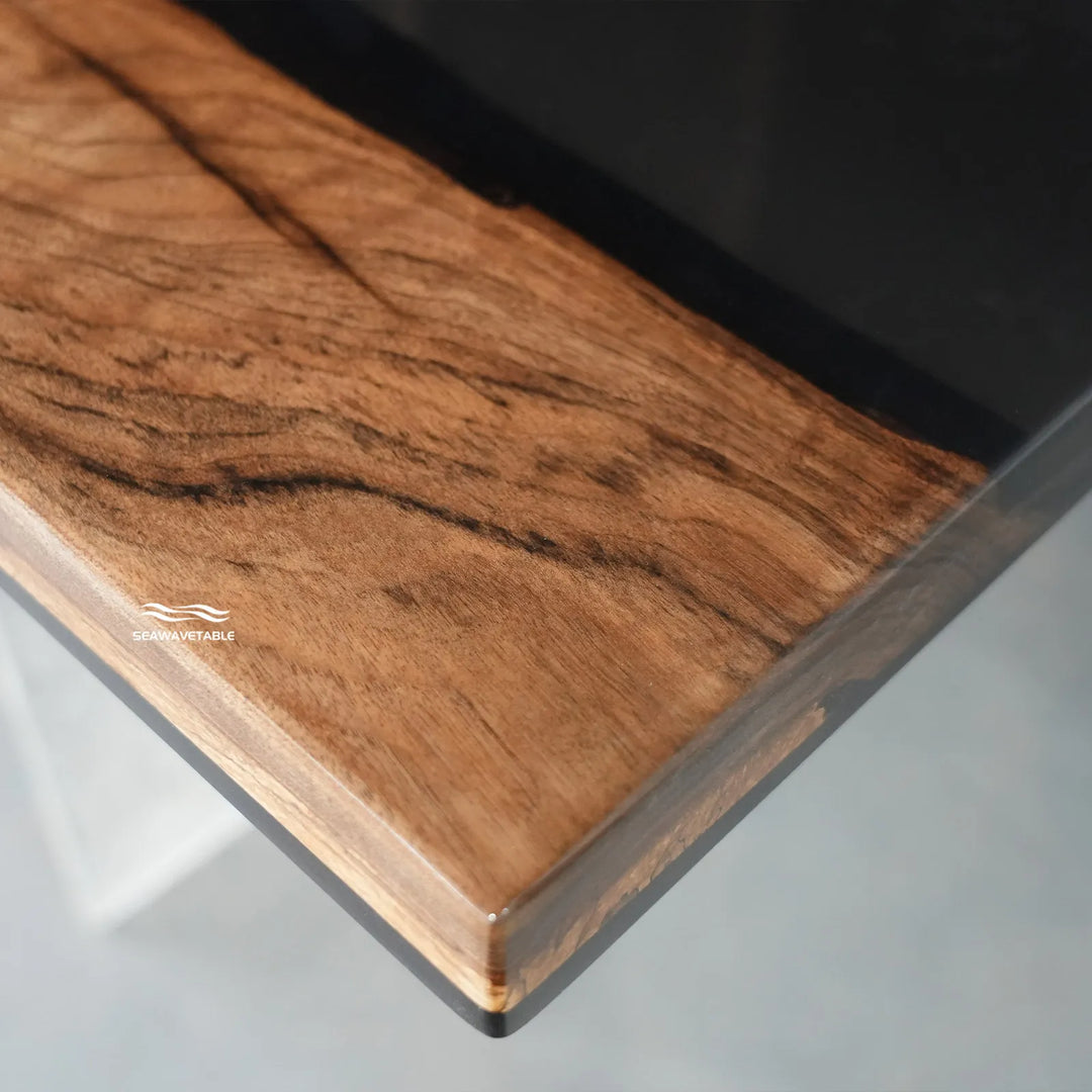 Seawavetable-Handmade straight edge epoxy table black walnut for office use