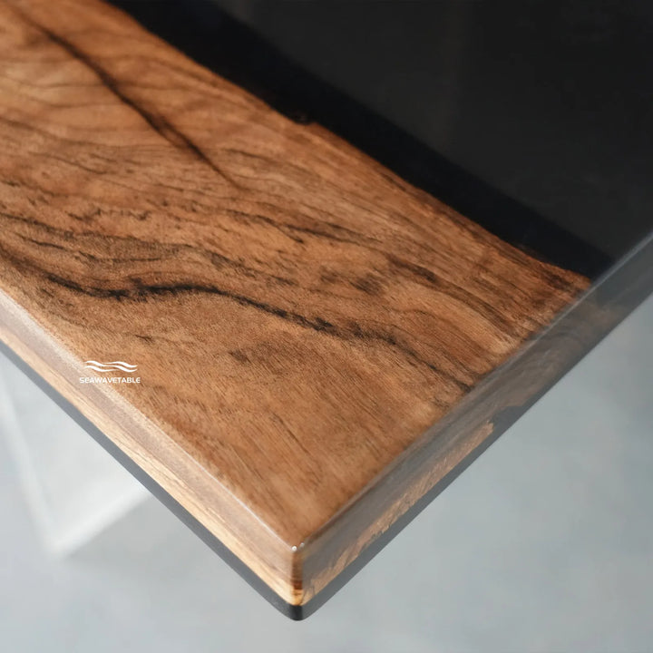 Seawavetable-Handmade straight edge epoxy table black walnut for office use