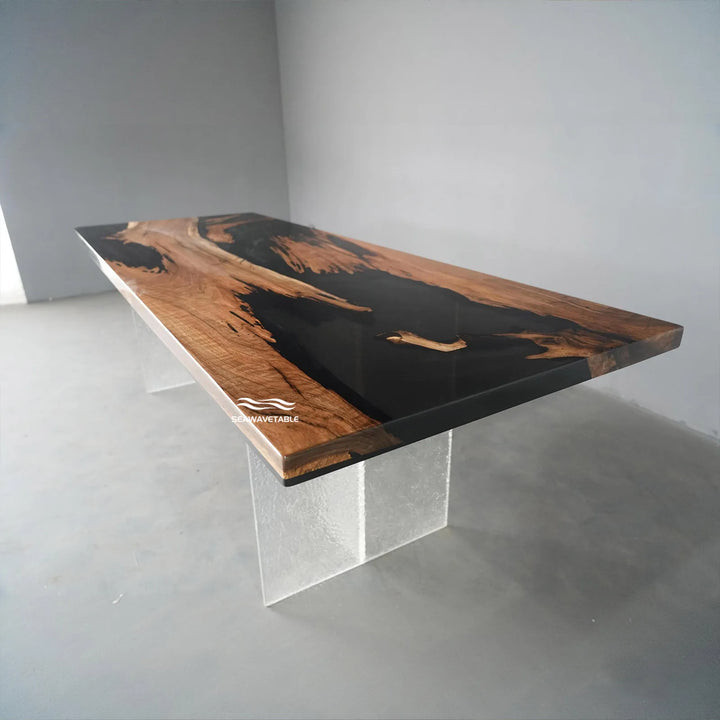 Seawavetable-Commercial epoxy table black walnut with semi-transparent resin