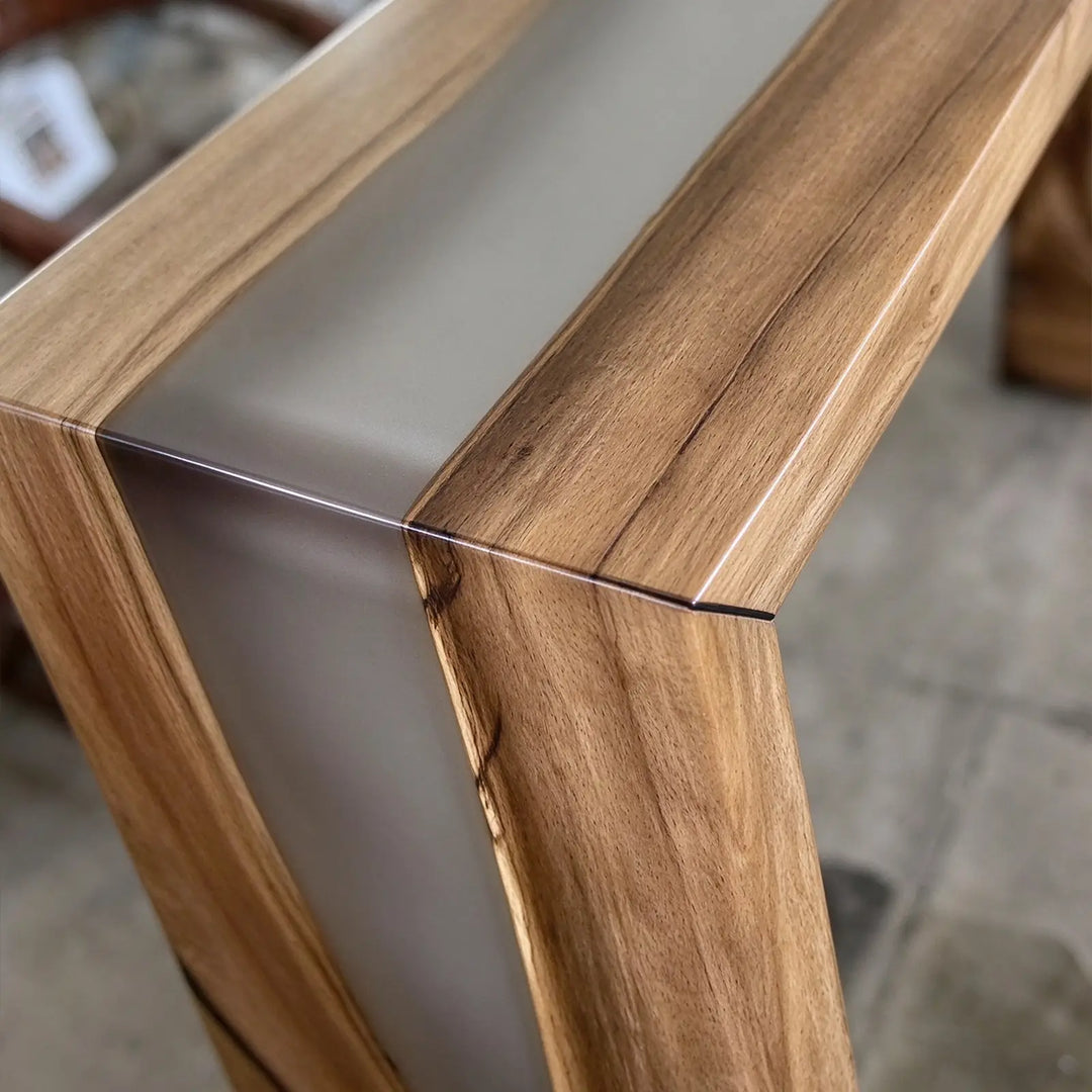Seawavetable-Unique integrated double waterfall frame black walnut with transparent grey epoxy
