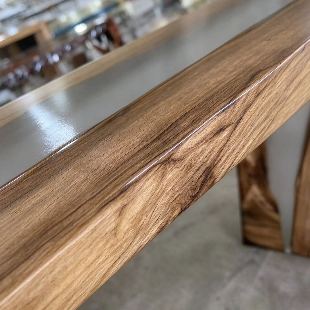 Seawavetable-In stock straight edge black walnut double waterfall epoxy console table