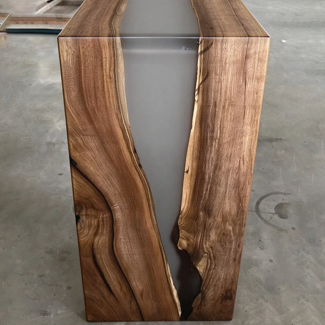 Seawavetable-2 inch thick black walnut double waterfall epoxy console table total height 36 inches