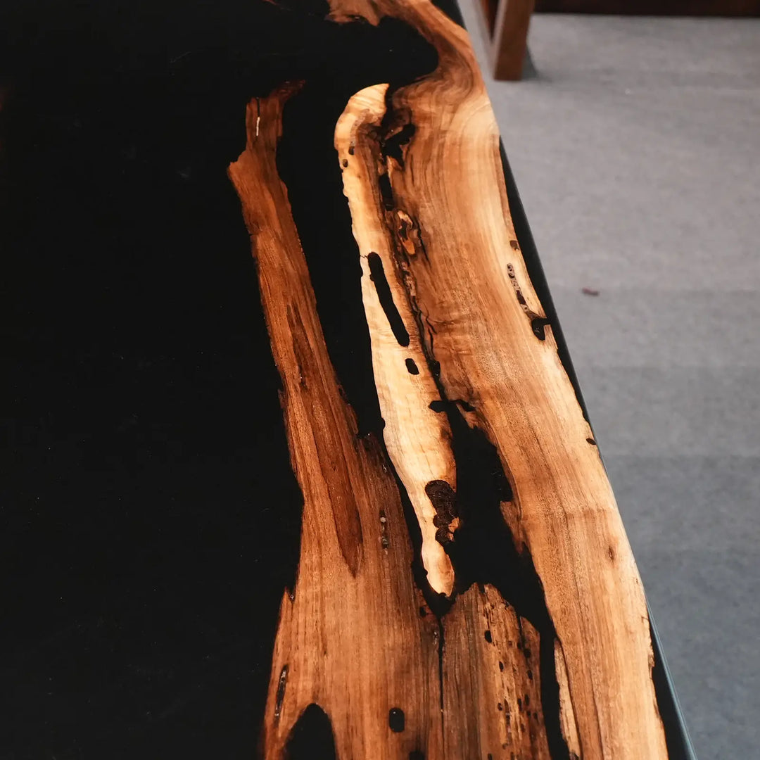 Seawavetable-Straight edge black walnut epoxy river accent table