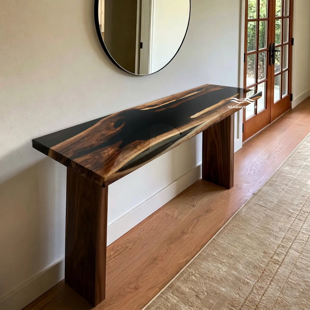 Seawavetable-Luxury high gloss black walnut resin table for front entry space