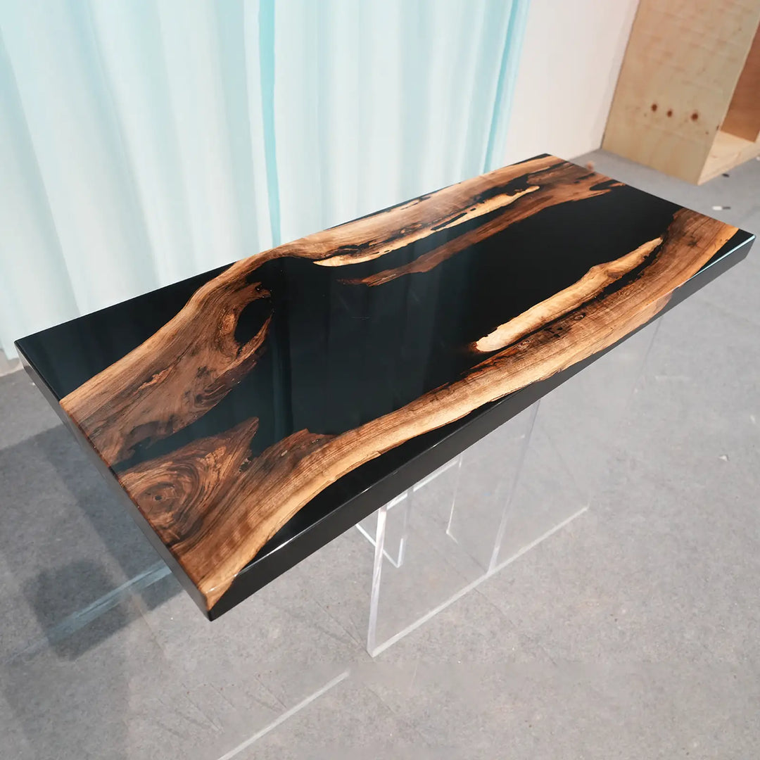 Seawavetable-Natural black walnut slab resin hallway accent table