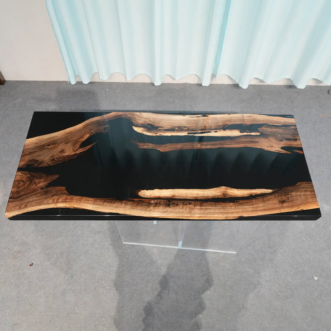 Seawavetable-Contemporary wood and black epoxy console entry table