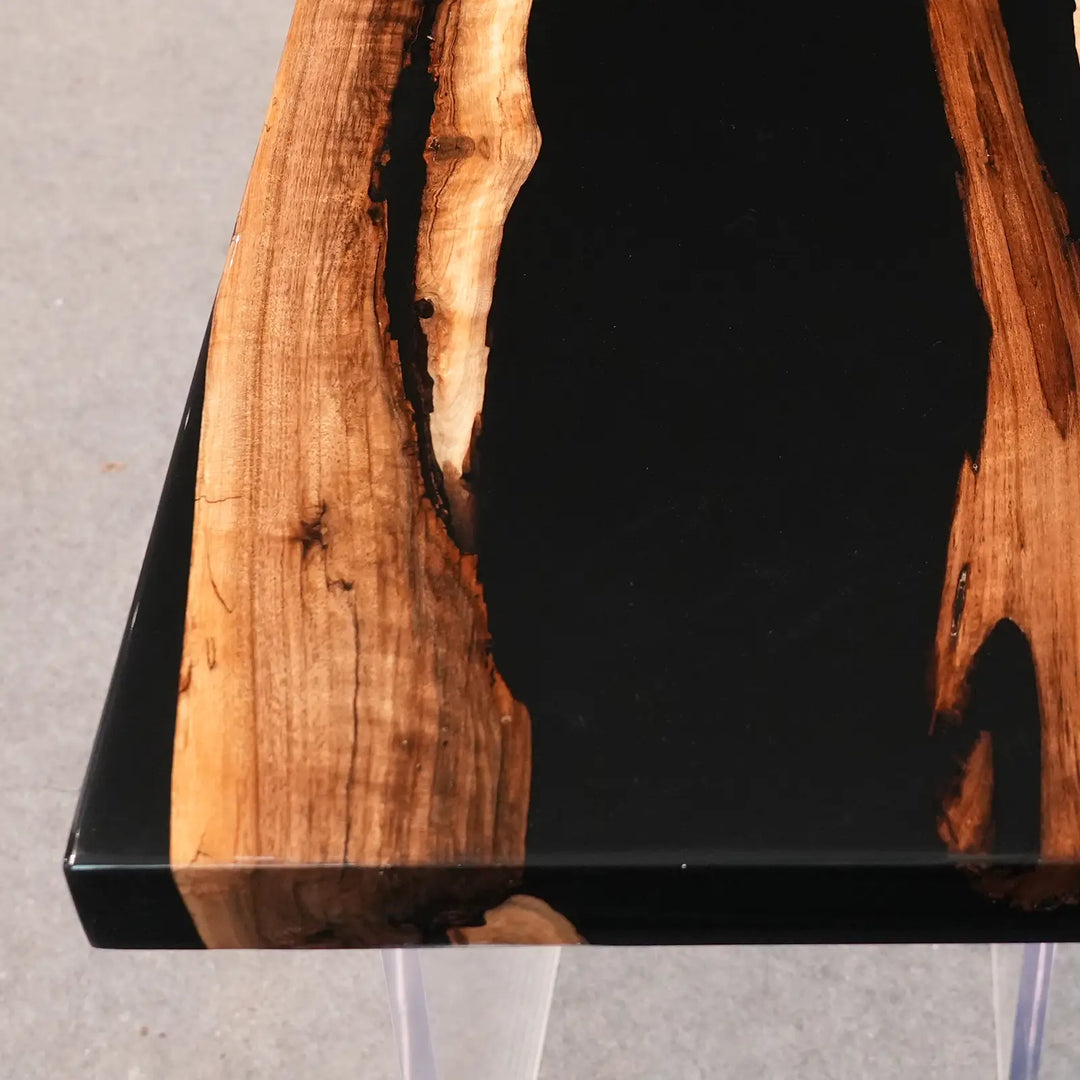 Seawavetable-Handcrafted black walnut console table with dark resin river