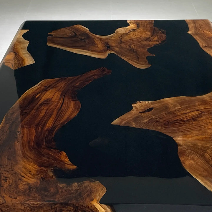 Seawavetable-top full view in-stock black walnut epoxy dining table