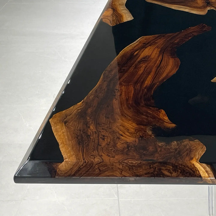 Seawavetable-ready to ship black walnut epoxy river dining table solid wood