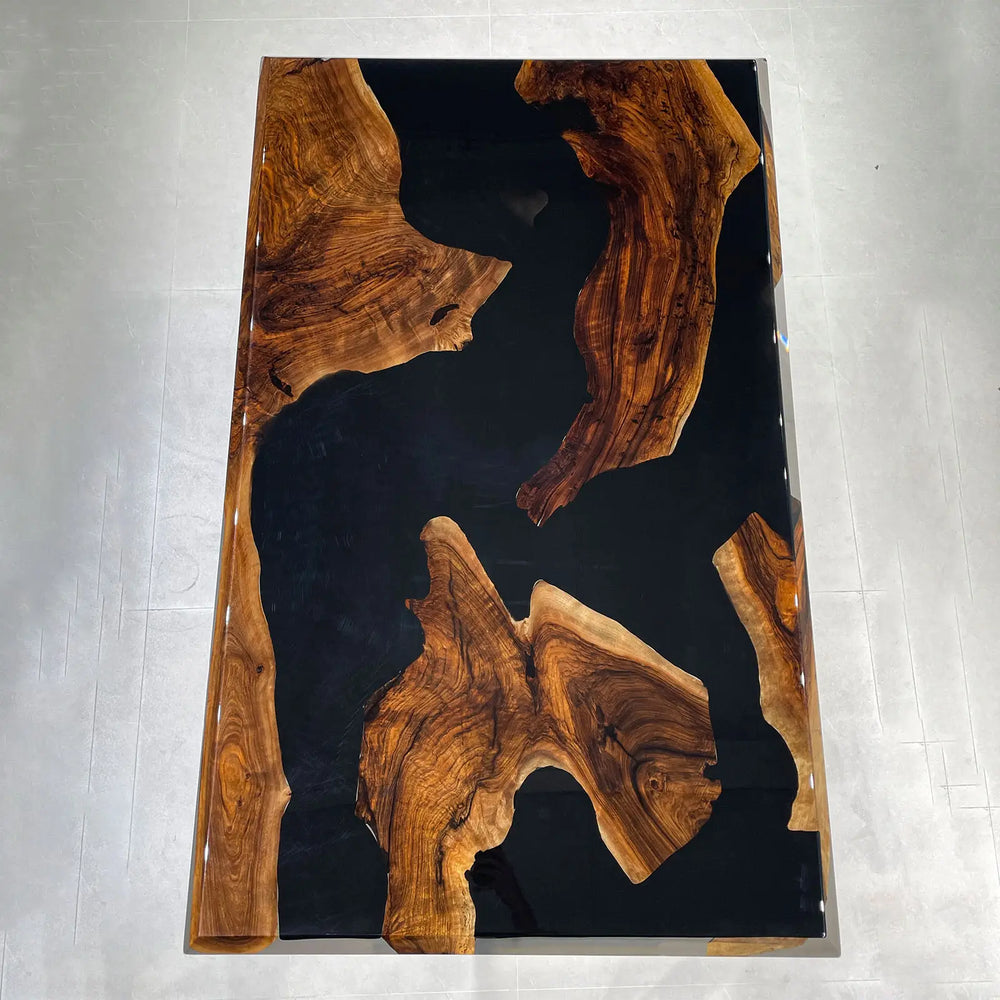 Seawavetable-60×36 inch black walnut dining table 2 inch thick solid wood black epoxy river