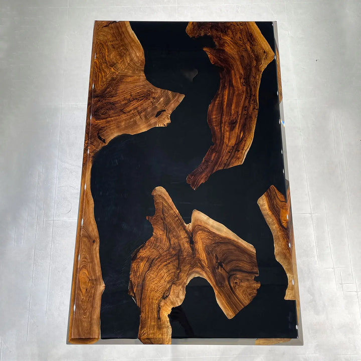 Seawavetable-60×36 inch black walnut dining table 2 inch thick solid wood black epoxy river