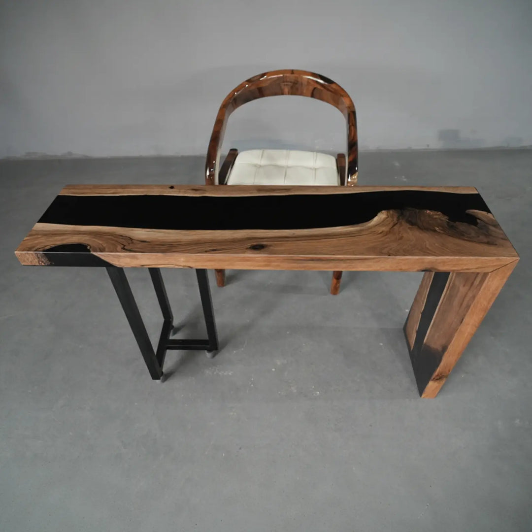 Seawavetable-Premium black walnut slab waterfall accent table modern home decor