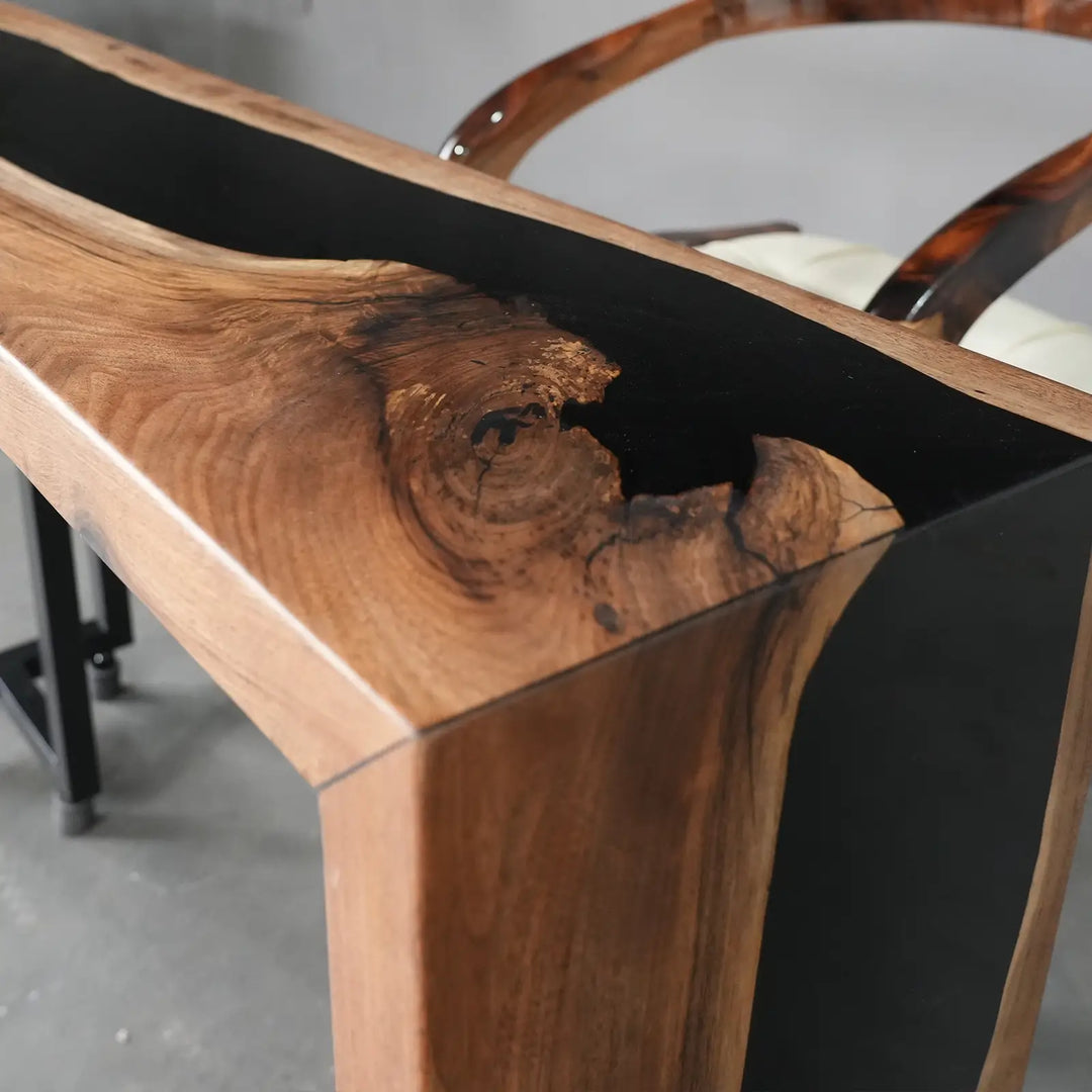 Seawavetable-Modern minimalist black and wood tone waterfall resin console table