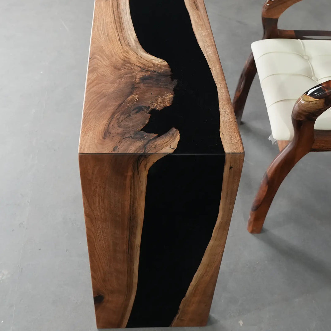 Seawavetable-Unique integrated waterfall structure black walnut epoxy table