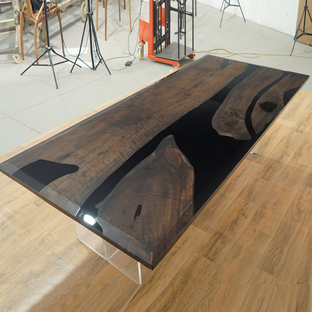 Seawavetable-Modern black walnut epoxy table for dining room