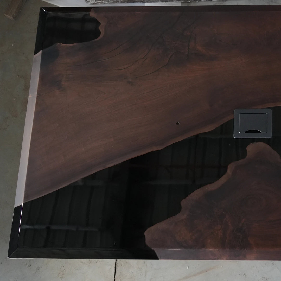 Seawavetable-executive-office-table-walnut-epoxy-design-with-power-outlet